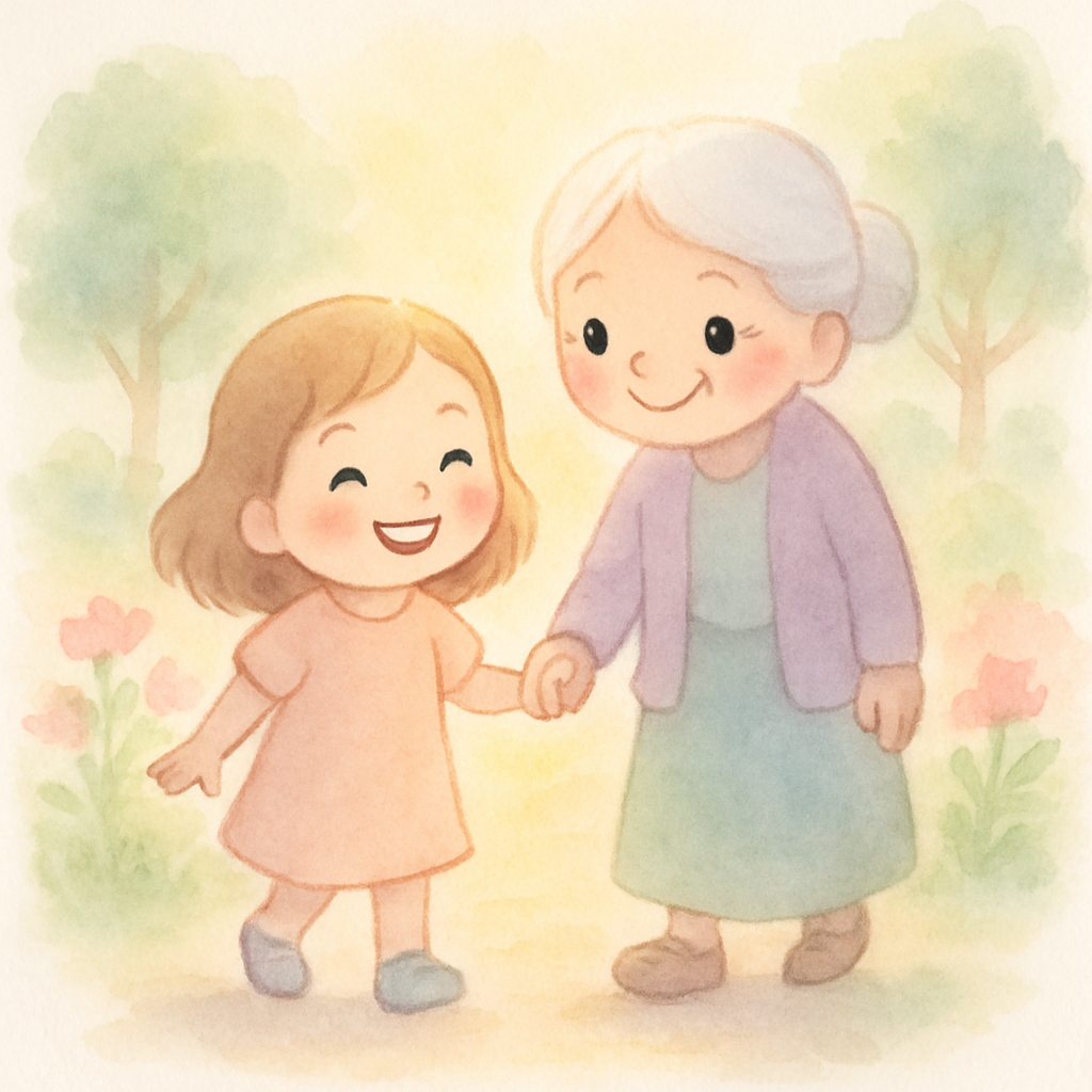 카렌이 할머니와 손을 잡고 행복하게 산책하는 마지막 장면